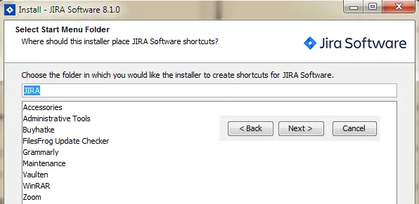 Jira-select-start-menu-bar-next