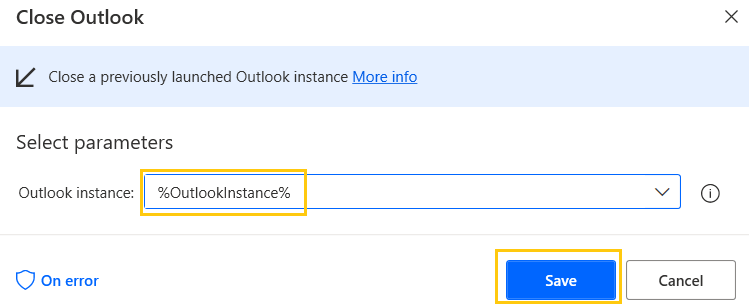 close-outlook-automation-power-automate-desktop