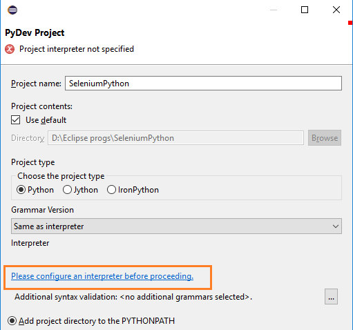 configure-interpreter-python-selenium