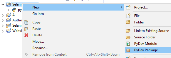 pydev-package-python-selenium